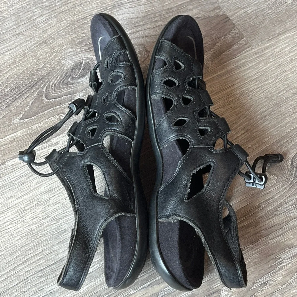 Abeo Gladiator Sandals Black‎ Leather Womens 6